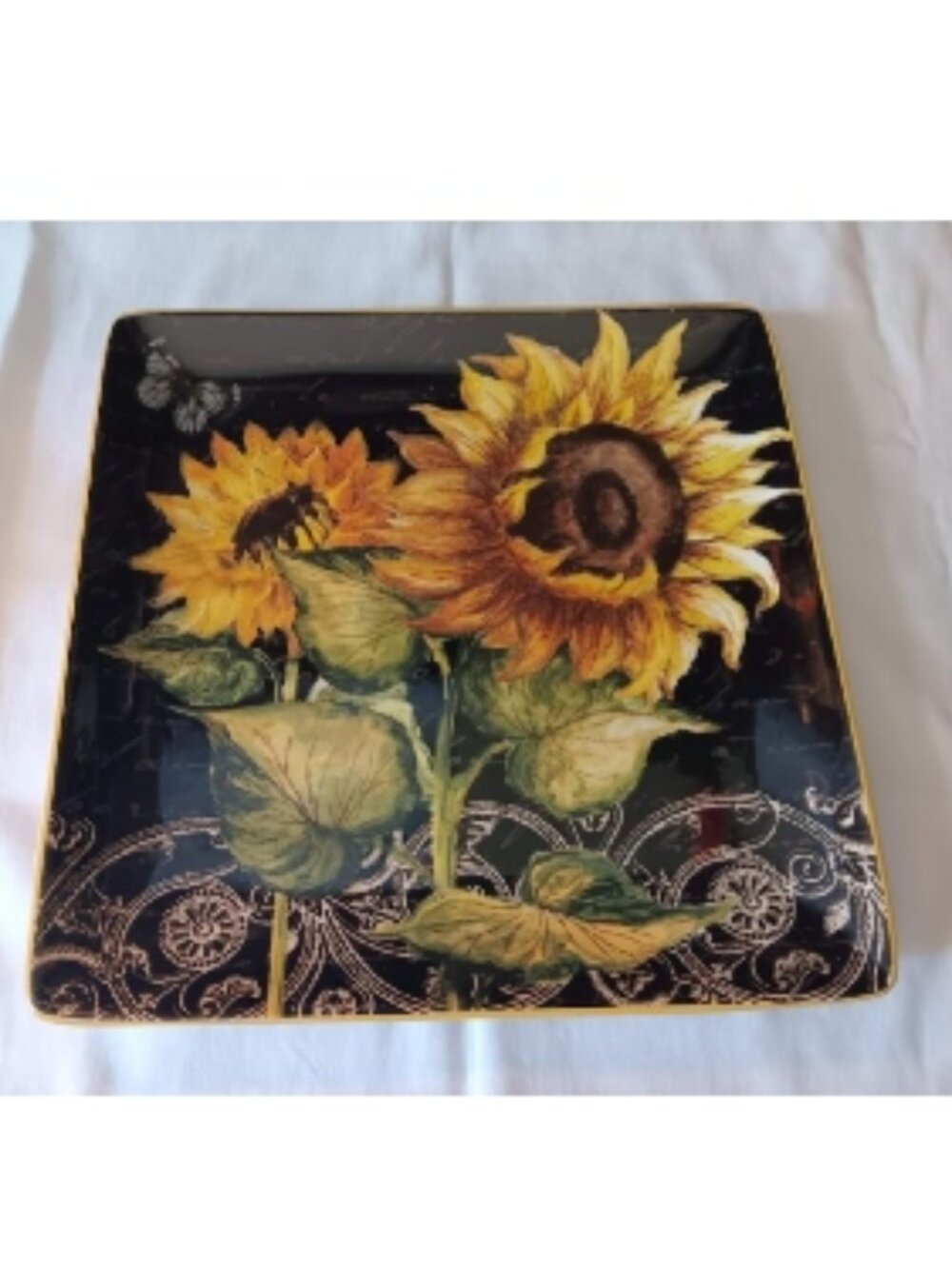 12" Certified International square sunflower serving dish